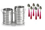 BLUE WONDER Stainless Steel Twin Cutlery Holder Racks With Stainless Steel Handle Spoon and (Multicolour, Pack of 2)