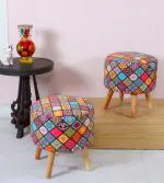 Shadowkart Pouffes Sitting Stool For Living Room, Mudda Puffy Wooden Ottoman Stools, Pouffe Footstool, Pouf For Office Home Decoration & Dressing Table, Stool Combo, 16x16x18 Inch, Jaipuri