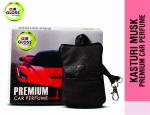 Air Gloss Natural & Organic Premium Leather Raxine Car Perfume with Kasturi Musk Fragrance | Long Lasting Hanging Car Air Freshener with 2 Perfume Cakes | Car Air Freshener Pack of 1 Mat Black
