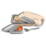 Milton More Meal Insulated Inner Stainless Steel Large Tiffin Box, 770 ml, with Inner Stainless Steel Container, 175 ml and Spoon, Ivory | Food Grade | Easy to Carry | Easy to Clean