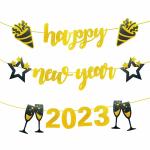 Festiko Gold Glitter Happy New Year 2023 Banner, New Years Eve Party Supplies 2023