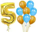 FANEX Solid Blue and Gold Latex Metallic Balloons, 5th Number Foil Balloon