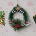 Webelkart Premium Round Holy Wreath Santa Claus Christmas Wall Hanging and Decoration Items|Christmas Gift Items| Red Berries Holy Wreath| Christmas Decorations Items for Home (12 Inches)