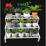 USM ENTERPRISES Trending Stackable Plant Stand, 3 Tier Expandable & Adjustable Metal Indoor Outdoor Plant Stand for Living Room, Balcony, Garden, Office, Flower Shop (White)