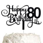 Festiko Black Glitter 80th Birthday Cake Topper, Happy 80th Birthday Cake Topper, 80th Birthday Party Decorations