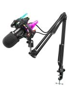 Fifine K651 Black Metal Dynamic USB Microphone Kit with Mute Button Shock Mount Boom Arm Stand for Home Studio Recording