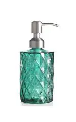 LAGET Liquid Soap Dispenser Bottle Made Of Diamond Cut Glass Green Color Capacity -350 Ml
