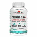 Swisslife Forever Chelated Iron Folic acid with Vit.C| Chelated Iron 120 Capsules with Probiotics| Chelated Iron with Vit.C, Vit. B6, Vit.B9, Vit. B12-60 Veg Capsules. (120)
