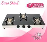Euroshine 3 Burner Crown Manual Ignition Glass Top LPG Stove (ISI Certified)