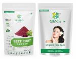 NISARG ORGANIC FARM Combo of Beet Root Powder and Face Pack I Traditional Method Made I No Preservatives & Artificial Color I for Skin, Hair & Health I Lighten Skin Tone I Instant Glow - 100g x 2 Pack