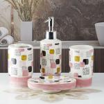 Kookee Ceramic Bathroom Accessories Set of 4 White / Pink Bath Set for Home (8223)