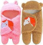 Pandaoriginals Unicorn Brown, Pink Cotton Bath Towels for Baby Boys and Girls (30 x 35 inch) Pack of 2