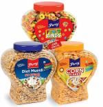 Percy Breakfast Combo (Diet Muesli No Sugar, Classic Cornflakes, Fruit Rings Cereal), 3 Jumbo Jars