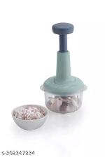 MD Plus 850 ML Kitchen Push Chopper with 3 Blades and 1 Plastic Whisker, Multipurpose Manual Chopper, Vegetable & Fruit Cutter Chopper Grey Colour