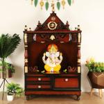 DZYN Furnitures Divine Home Medium Floor Rested Pooja Mandir without Door (Brown Gold)