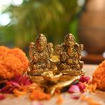 THE KUTIR Resin Peepal Laxmi Ganesh Diya | Religious Idol & Figurine for Home Decoration | God Idols for Temple or Table