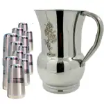 SHINI LIFESTYLE Stainless Steel Jug with Glass combo, Water Jug, Steel glass set