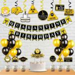 Festiko Happy Quarantine Theme Birthday Social Distancing Party At Home Decorations (Banner, Swirls, Latex Balloon, Cake Topper Combo) 36 Pcs