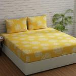 DREAM WEAVERS 100% Cotton Bedsheet Double King Size with 2 King Size Pillow Covers, Elastic Fitted Bedsheet, Bedsheet for Girls, All Round Elastic Geometric Mango, 240TC Bed Sheet, Breathable Wrinkle Free Fade Resistant Bedsheet 78x72x8 Inch- Yellow
