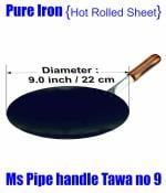 Veer Enterprises Ms Pure Iron/Loha Pipe handle Black Roti Tawa no 9 (Diameter - 9