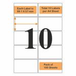 Oddy A4 Self Adhesive Paper Label Stickers - 10 Labels Per Sheet - Pack of 100 Sheets