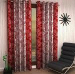 WOAH Polyester Floral Door Curtain Door Window Curtain Premium Polyester Weaved Parda Latest Modern Parde for Living Room Bedroom Home Office Screens Eyelet Ring (5 Feet -Red1)