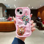 SUNNY FASHION iPhone 15 Cute Tom & Jerry Silicone Case - Light Pink