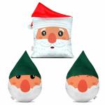 Indigifts Christmas Gift Box Christmas Family Faces Reversible Ganome and Santa Printed Round Cushion- Set of 3, 12x12 Inches, Satin, Santa Gift Set, Christmas Decoration, Dual Cushion