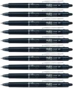 Pilot Frixion Clicker Erasable Roller Ball Pen | Tip Size - 0.7 MM | Retractable Pen With Dimpled Grip and In-built Eraser | Ink Colour - Black | Pack of 10