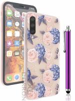 IACCESSORIES 3D Floral Back Cover for Xiaomi Mi A3 - Printed Soft TPU Protective and Stylish Girls Case with Stylus Pen - Blue