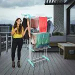 VALVIER Cloth Stand for Drying Clothes Foldable with Wheels | Clothes Drying Stand for Balcony | Stainless Steel Premium Cloth Hanging Stand | Wet Dress Hanger Dryer Stand Racks for Bedroom (3 Layer) (PACK OF 1)