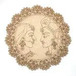 Earmark Wood Radha Krishna Mdf Engraved Design Wall Plate Base With Frame Cutout For Diy Craft 8.Inch
