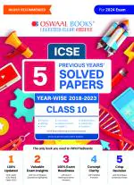 Oswaal ICSE 5 Previous year solved papers yearwise 2018-2023, Class-10, Physics, Chemistry, Maths, Biology, History and civics, Geography, Hindi, English 1, English 2 (2024 Exam)_oswaal books