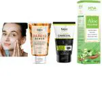 1 KAIPO ACTIVATED CHARCOAL SKIN PURIFYING, DEEP DETOX FACE WASH (100ML) + 1 KEVA ALOE FACE WASH (100GM) (DEEP CLEANSES & REPLENISHES SKIN) + 1 KAIPO PAPAYA SCRUB (100GM) (REDUCE SCARS, REMOVE DEAD SKIN CELLS)