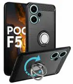 Unistuff Back Case Cover for Poco F5 5G with Magnetic Kickstand | Premium Matte Finish | Camera Bump Protection | Rubberized Ring Cover - Night Black, 78300