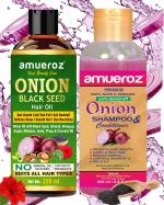 Amueroz Onion Shampoo, 200 Ml And Onion Black Seed Hair Oil, 220 Ml For Hair Growth, Anti Hair Fall And Dandruff Control (Combo Of 2)