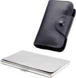 StealODeal Silver Black Leatherite Case With Steel 15 Card Holder (Set Of 2)