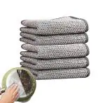 OXILY Non-Scratch Dish Wash Cloth, Steel Wire Dish Cloth, Wire Dishwashing Rags for Wet and Dry Stainless Steel Scrubber Non-Scratch Wire Dishcloth for Washing Dishes Sinks Counters(PACK OF 4)