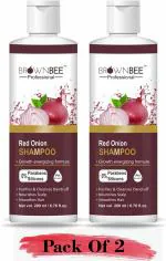 brownbee Organic Shampoo Hair Straightening Red Onion and Black Seed All Hair Type Unisex 200 ml (Pack of 2)