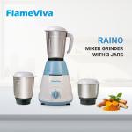 FLAMEVIVA Raino Mixer Grinder 500 watt Mixer Grinder (3 Jars, Blue and White)
