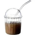 ECOVISTA Cute Drinking Glasses With Glass Dome Lid And Straw, Reusable Wide Mouth Milkshakes Cups for For Home Office Bar