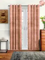 Cortina Plain Velvet Room Darkning Long Door Curtain (Dark Peach) With Eyelet-(9Ft)