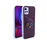 Fastship Colour Eye Cat soft Kitty Case Back Cover for vivo Y21E | Faux Leather Finish 3D Pattern Cat EYES Case Back Cover Case for Vivo V2140 / Y21E - Jam Purple