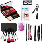 BUY TYA SP Makeup Kit, 7 in 1 Brush, Falshe EyelashandGlue, Curler, Puff, Kajal, 36H Eyeliner, 3 in 1 Set of 9