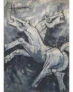 DECOR ADVENTURES Horse by M.F. Husain Wall Painting 16 x 21 inch