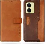 SUPER ME Vivo Y16 Brown Leather Dual Protection Flip Cover