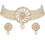 Gyaan Jewels Handmade Brass Earring and Necklace Set White, Gold (Women, Girls) Free Size