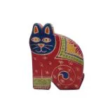 Tej Gifts Pure Leather Piggy Bank Printed with Cat/Coin Box/Box for Home Decoration, Gift Item for Kids (Red)