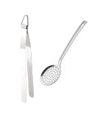 Urban Buy Stainless Steel Roti Chimta Tong With Stainless Steel Pure Poni Spoons and Multicolour, Pack of 2