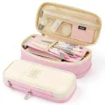 Hasthip Pink Canvas Multiple Compartment Double Zipper Portable Capacity Pencil Pouch